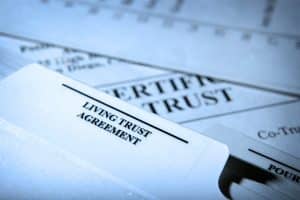 File folder labeled Living Trust Agreement