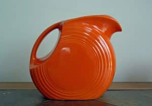 Fiesta ware water pitcher Made by the Homer Laughlin China Company showing personal property_McCreary Law Office