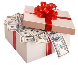 Gift box with banknote of dollar