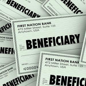 Beneficiary word on checks as payouts of insurance policies or inheritance from a will or trust from a family member who has died