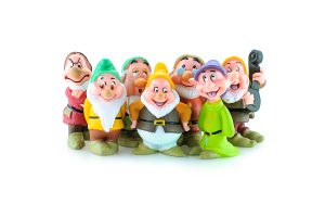 Toy figures of the Seven Dwarves from Snow White in a group