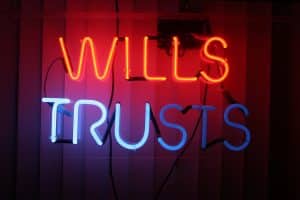 Neon Sign "wills, trusts"