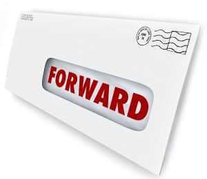 Forward word on an envelope or letter to tell postal or mail carrier to send your correspondence to a new address after you move