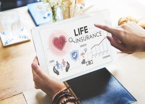 tablet screen about life insurance and a person tabbing through