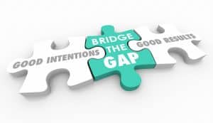 Puzzle pieces together - Intentions and Good results with Bridge the Gap piece in green between them