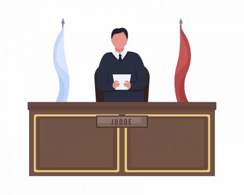 Judge standing behind podium with a judgement