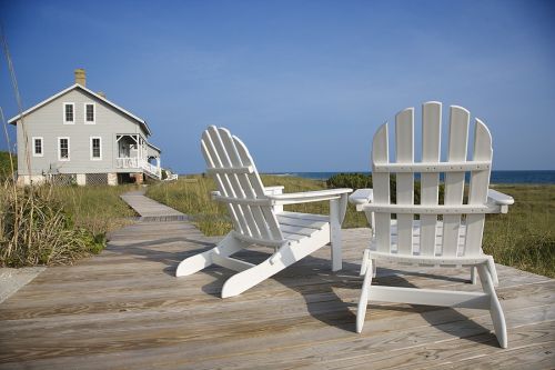 adirondack chairs in front of vacation home