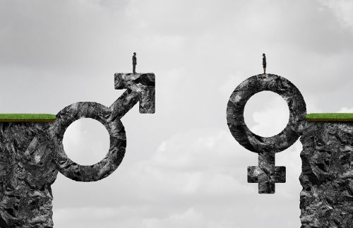 Male and Female symbols on either side of a large gap