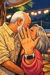 couple kisses after propose, woman is holding her hand out for the camera to see her ring. Ideas surrounding estate planning after remarriage